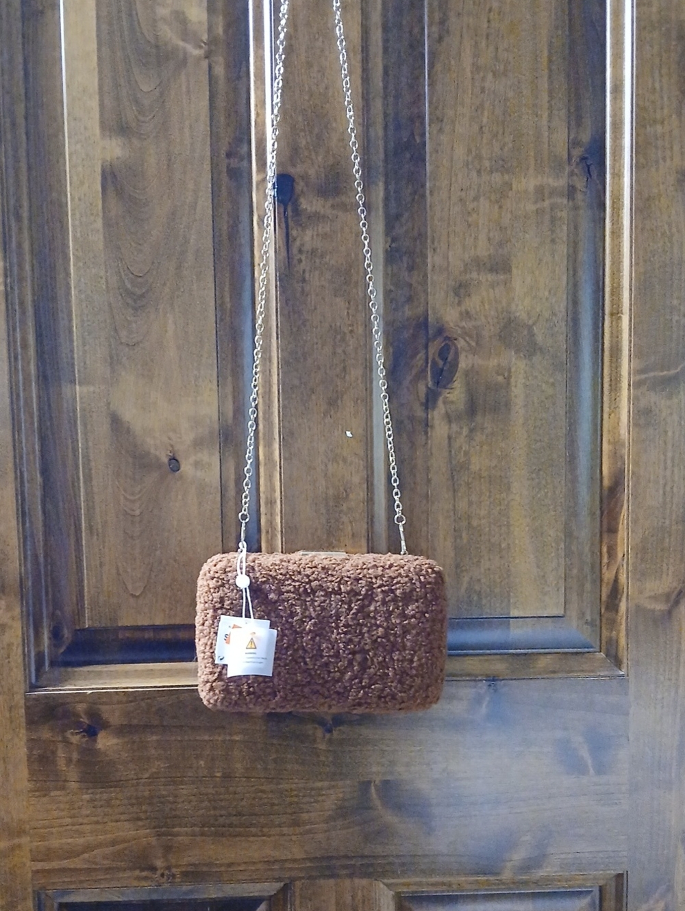 Shiraleah Brown Faux-Shearling Crossbody with Gold Chain